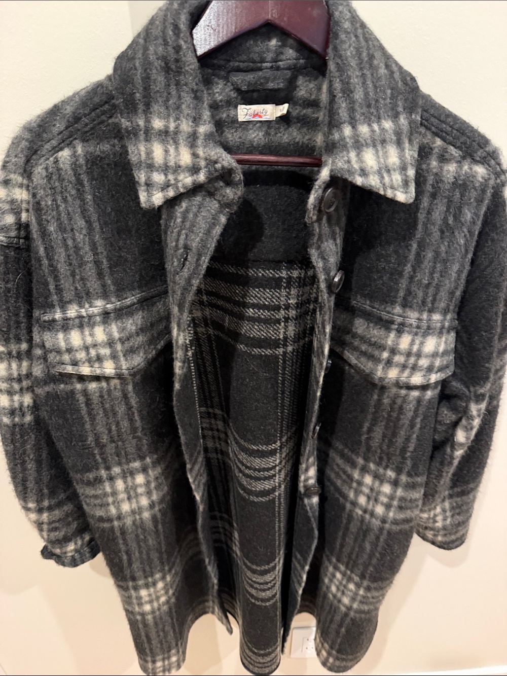 Woman’s Faherty Black & Gray Plaid Wool Peacoat